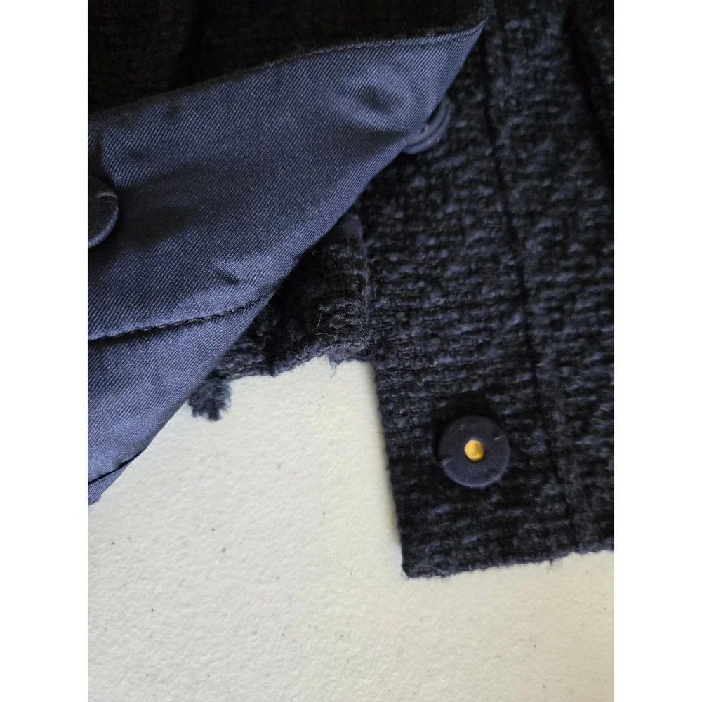 Tory Burch Navy Blue Tweed Lace Trim Jacket Gold Buttons 8  Womens Boucle Blazer - Picture 12 of 13